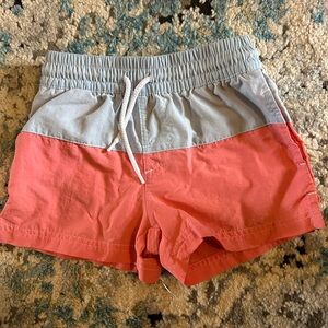 The Beaufort Bonnet Company Coral and Light Blue Colorblock Swim Trunks 2T